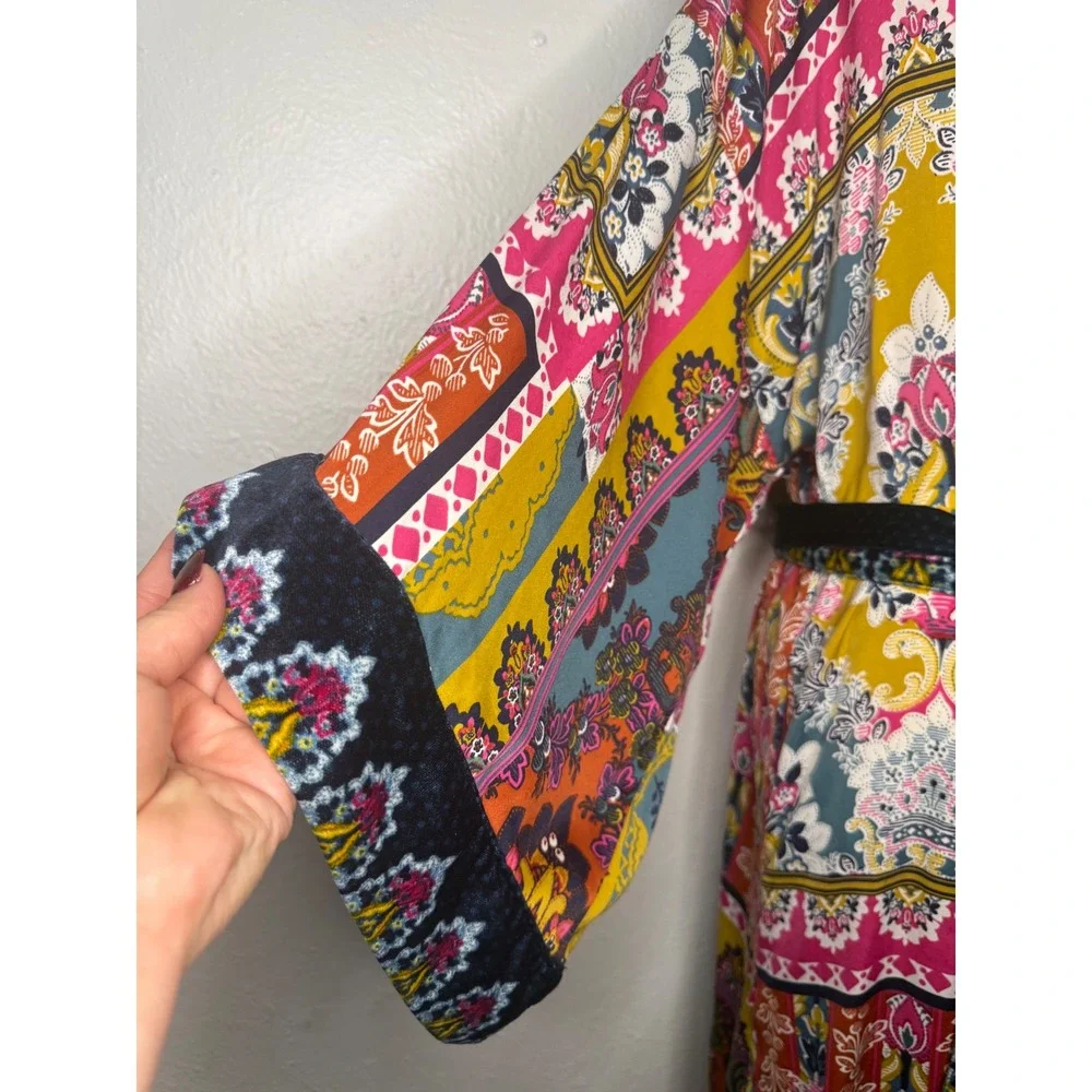 Anthropologie Zadie Velvet Robe Women's XS/S Lounge Kimono Patchwork Boho - Picture 7 of 10